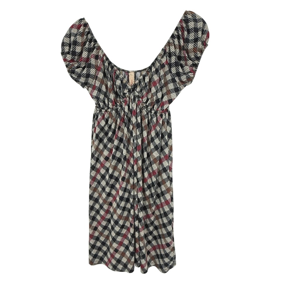 Miuse Plaid Mini Dress Womens‎ Medium Black Red Empire Waist Babydoll Y2K USA